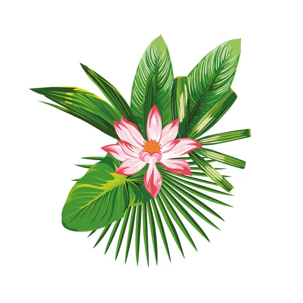 Ramo tropical ilustración flores hojas — Vector de stock