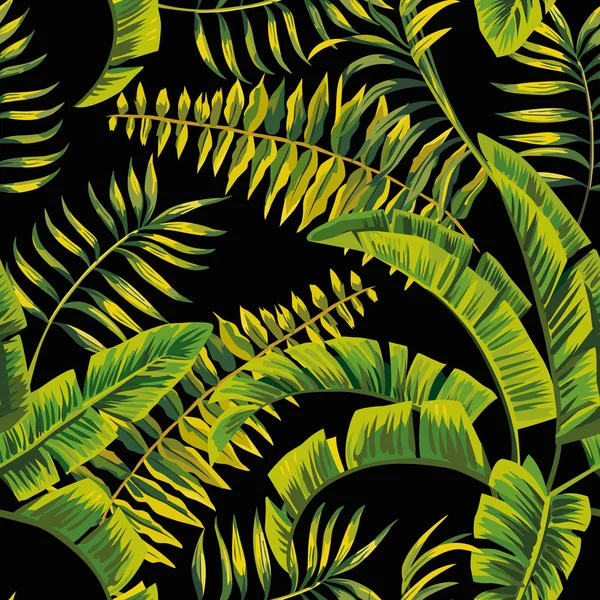 Exotique Tropical Vecteur Jungle Verte Laisse Motif Sans Couture Sur — Image vectorielle