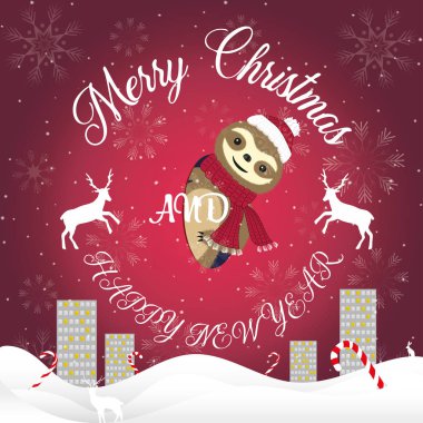Cute sloth peeps out christmas card vector Cute sloth peeps out christmas card vector