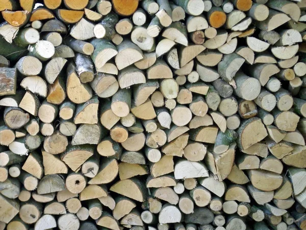 Split Logs Drying Stack Making Attractive Collage Interlocked Cut Log — Stock Photo, Image