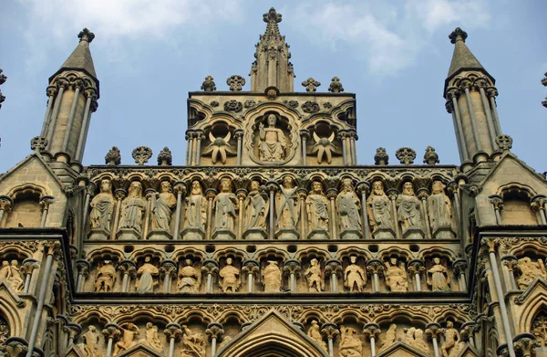 Het Bovenste Gedeelte Van Het West Front Van Wells Cathedral — Stockfoto