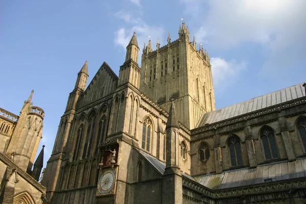 Den Övre Delen Norra Sidan Wells Katedral Somerset Visar Medeltida — Stockfoto