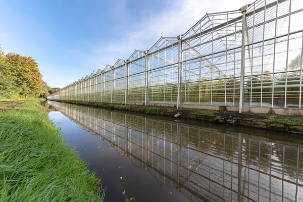 Green Houses Ditch Trench Rural Landscape — Stock Photo, Image