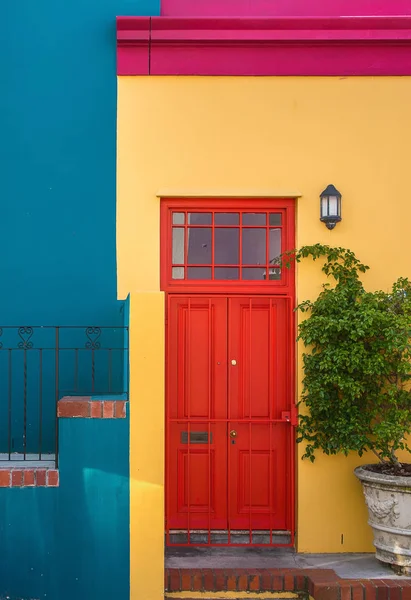 Façade Colorée Joyeuse Une Maison Privée Dans Quartier Islamique Cap — Photo
