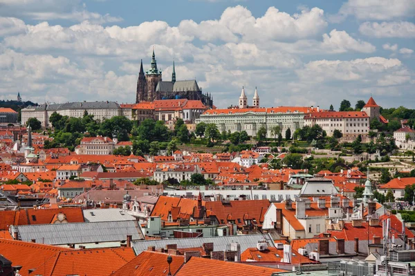 Aerial View City Vitus Cathedral Old Town Red Roofs Prague — Stock Photo, Image