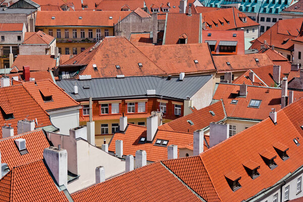 Prague traditional red roofs. Prague city, Czech republic