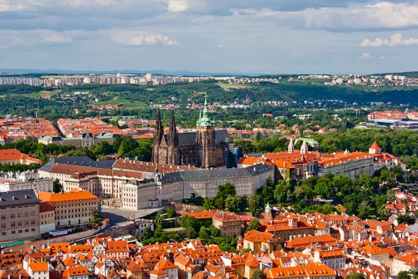 Aerial View City Vitus Cathedral Old Town Red Roofs Prague — Stock Photo, Image