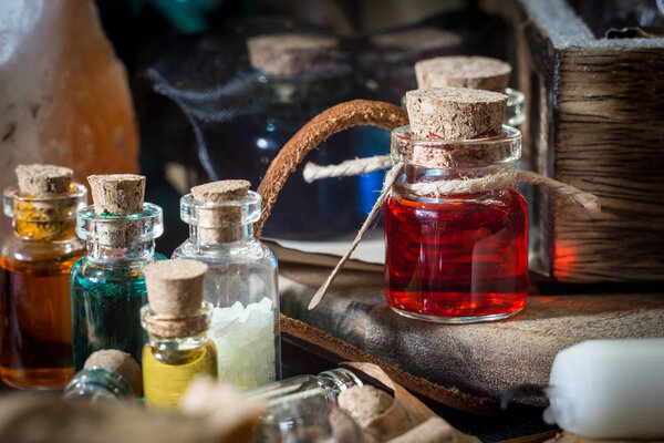 Magic concept. Potions in bottle