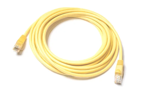 Isolated Yellow Patch Cord Network Internet Cable White Background — Stock Photo, Image