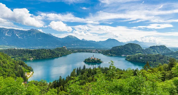 Lago Bled Com Ilha Igreja Ponto Vista Ojstrica Eslovénia Imagens Royalty-Free