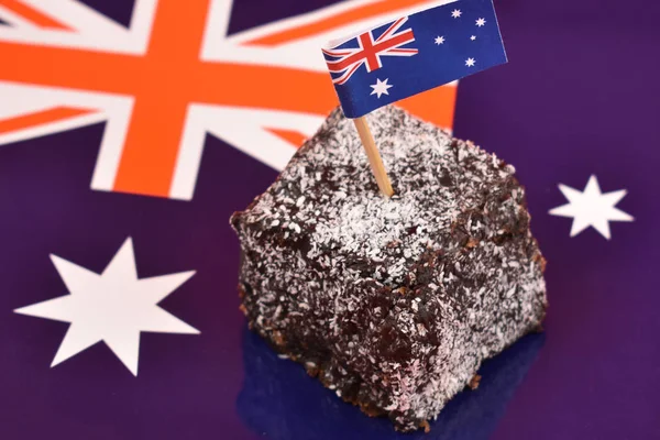 Imagens Ações Lamington Bandeira Australiana Lamington Com Formação Nacional Delícia — Fotografia de Stock