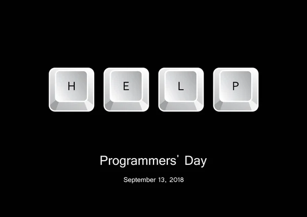 国际程序员日向量 矢量插图键盘键 黑色背景上的键盘 键盘上的帮助 重要的日子 — 图库矢量图片