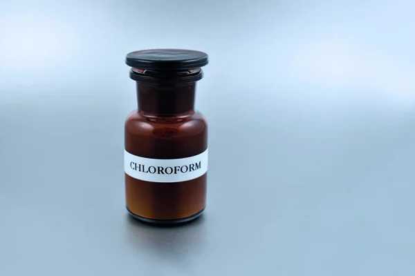 Chloroforme Dans Flacon Laboratoire Brun Une Bouteille Chloroforme Avec Inscription — Photo
