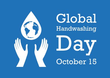 Küresel el yıkama gün vektör. Damla su ile palmiye. Dünya'ya elleriyle silüeti. Önemli gün