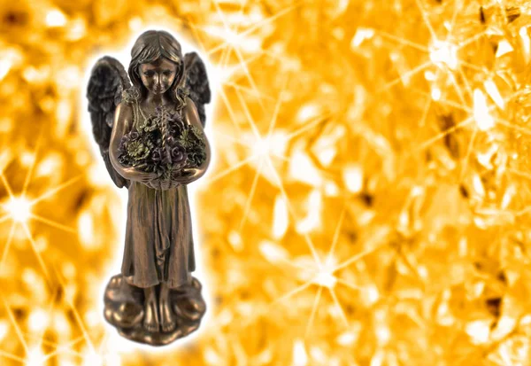 Ангел Статуя Фільтрами Ангел Зоряне Тлі Ангел Фігурка Золотий Фону — стокове фото