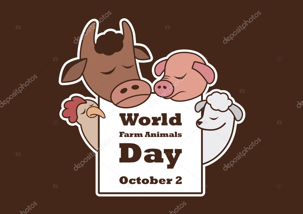 World Farm Animals Day vector. Cartoon characters farm animals. Sad farm animals. Important day