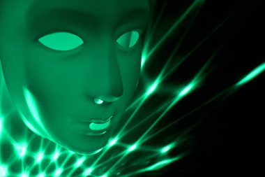 Yeşil dramatik maskesi hazır görüntüler. Yeşil zemin üzerine yeşil maske. Plastik insan maskesi. Boş erkek maskesini Cadılar Bayramı. Akıl hastalığı soyut resim hazır görüntüler