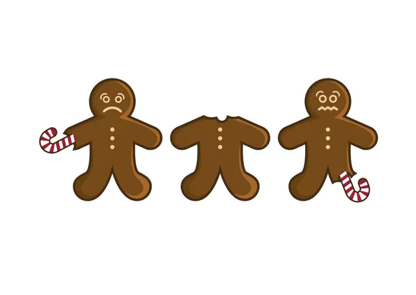 Triest Gingerbread Man Vectorillustratie Peperkoek Geïsoleerd Een Witte Achtergrond Haat — Stockvector