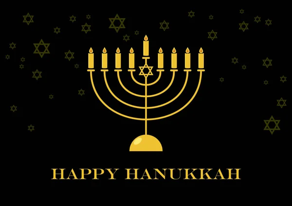 Happy Hanukkah Golden Menorah Vector Golden Candlestick Black Background Happy — Stock Vector