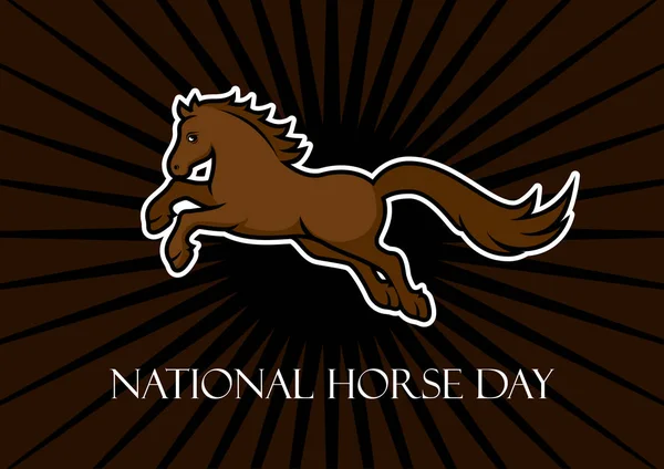 国立馬日ベクター 茶色の背景に茶色の馬 馬のベクトル図をジャンプします 馬のアイコン 重要な日 — ストックベクタ