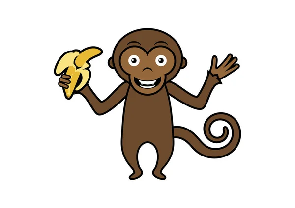 Apa Med Bananer Vektor Monkey Seriefigur Söt Apa Isolerad Vit — Stock vektor