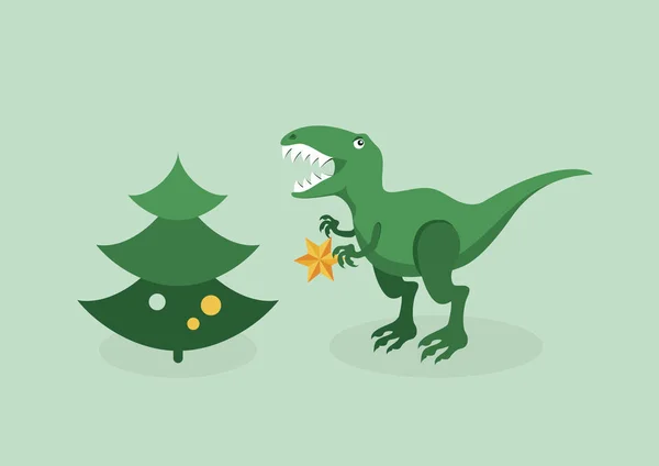 Rex Christmas Trouble Vector Tyrannosaurus Christmas Tree Angry Christmas Rex — Stock Vector