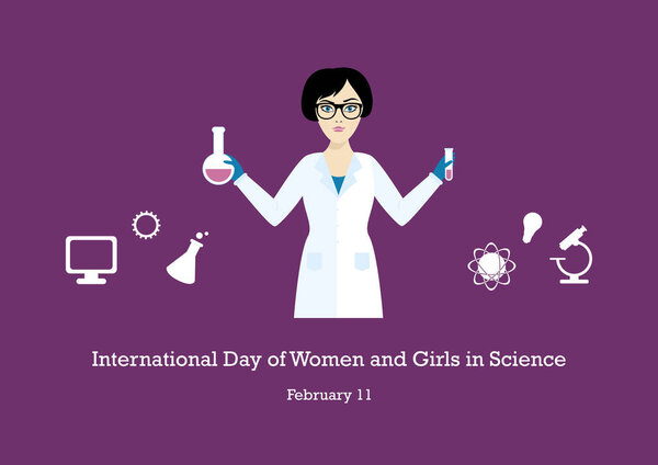 International Day of Women and Girls in Science vector. Women in science vector illustration. Woman in white lab coat. Important day