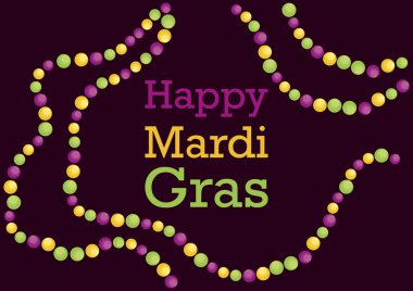 Mutlu Mardi Gras renkli boncuk vektör. 5 Mart, Mardi Gras 2019. Sarı, yeşil ve mor, Mardi Gras renklerinin. Renkli boncuklar vektör. Önemli gün