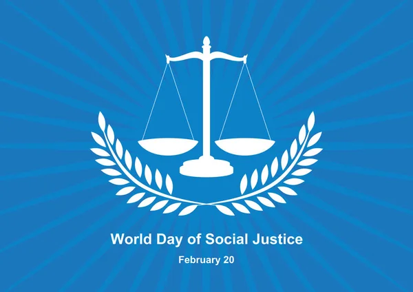 世界社会正义日向量 司法重量剪影图标 蓝色贺卡世界社会正义日 2019年2月20日 重要的一天 — 图库矢量图片
