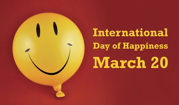 Międzynarodowy Dzień Szczęścia Ilustracja Ballon Wesoły Żółty Buźkę Szczęśliwy Twarz — Zdjęcie stockowe