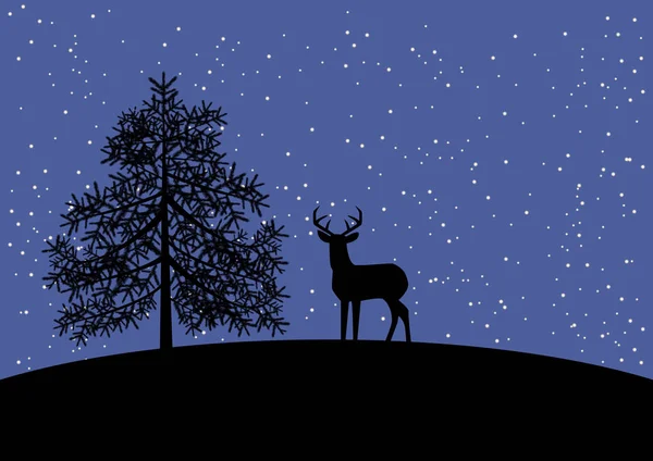 Night landscape with deer illustration — Stock Photo, Image
