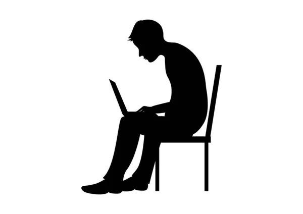 Sitting man with computer vector — Stock Vector
