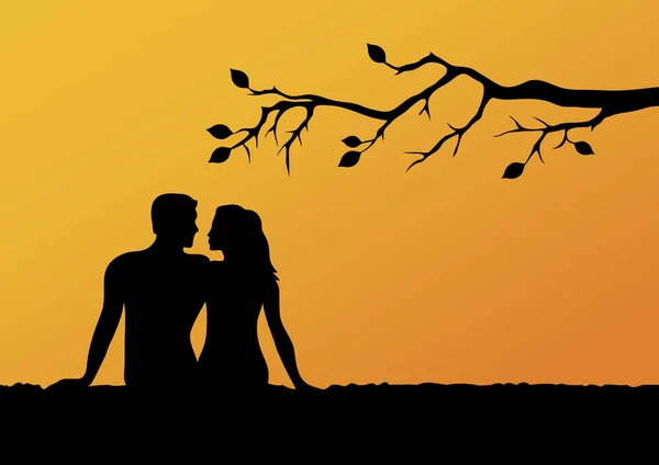 Lovers silhouette in sunset vector images — Stock Vector