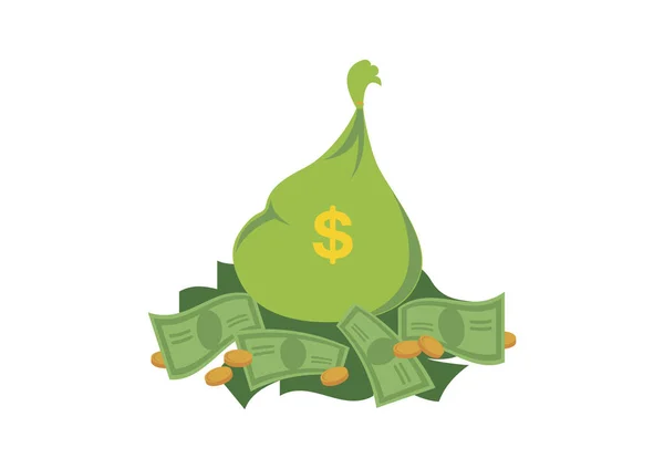 Green Bag of Dollars vector — Stock Vector
