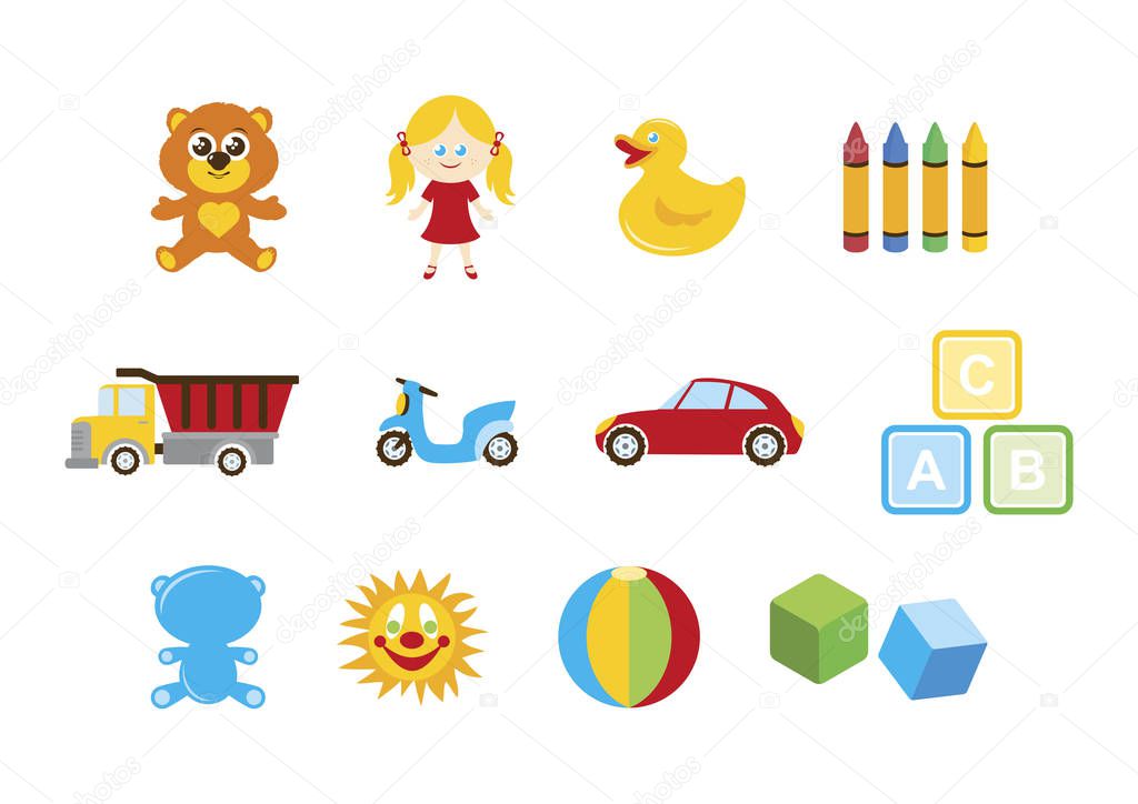 Different toys for kids icon set vector