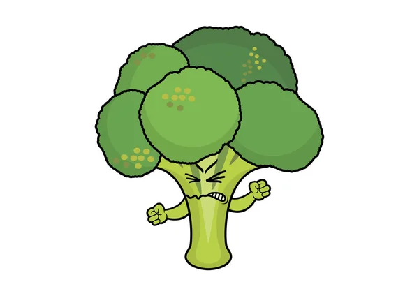 Angry Broccoli cartoon character — Stock Vector