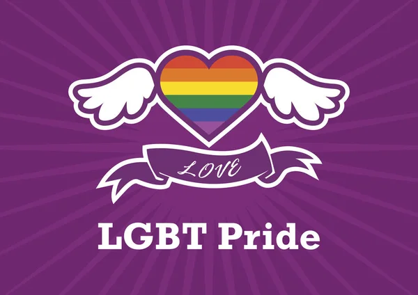 Kebanggaan LGBT Poster Rainbow Heart dengan vektor sayap - Stok Vektor