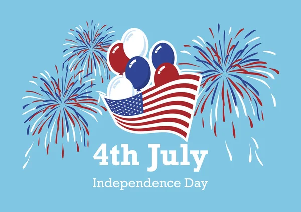 Dia da Independência dos EUA Vetor de balões e fogos de artifício americanos — Vetor de Stock