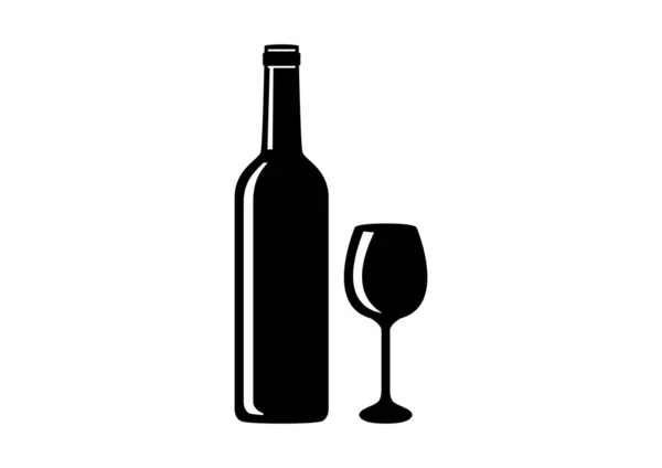 Silhouette bottle and glass of wine vector — Stock Vector