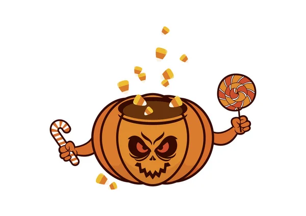 Abóbora assustadora de Halloween com vetor de doces — Vetor de Stock