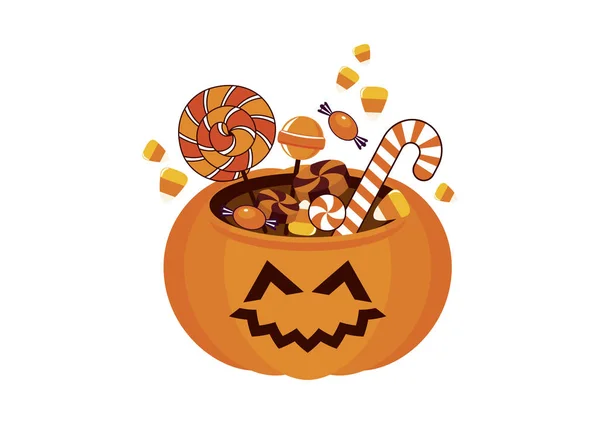 Carino zucca di Halloween con vettore di caramelle — Vettoriale Stock