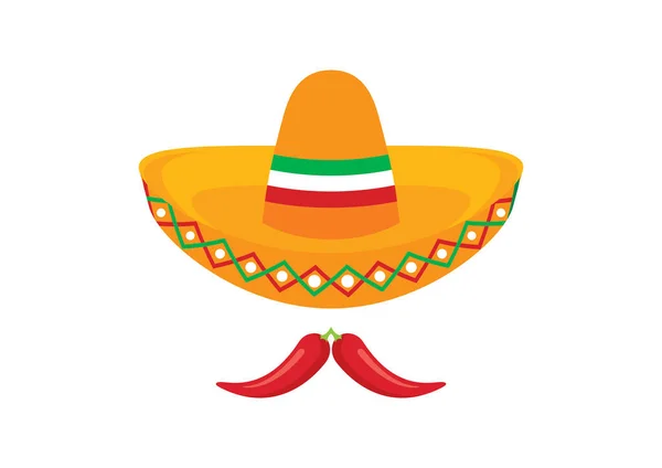 Mexican Sombrero Chili Peppers Mustache Vector Mexico Colored Icon Vector — Stock Vector