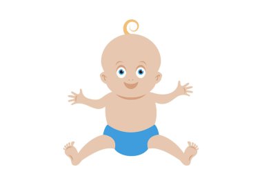 Beyaz, sevimli erkek bebek ikon vektörü. Mutlu çocuk çizgi film karakteri. Beyaz arka planda izole edilmiş neşeli bebek ikonu. Sevimli küçük erkek bebek vektörü