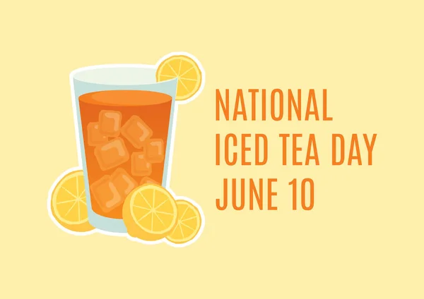 全国冰茶日病媒 一杯加冰和柠檬向量的茶 冰茶图标矢量 冰茶日海报 六月十日 重要的一天 — 图库矢量图片