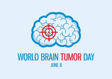 Dünya Beyin Tümörü Günü vektörü. İnsan beyni ikon vektörü. Soyut bir ikona sahip hasta bir beyin. Beyin tümörü günü posteri, 8 Haziran. Önemli bir gün.