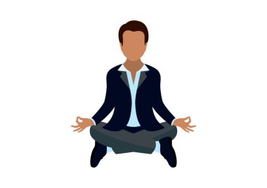 Yoga pozisyonu ikon vektörü olan bir iş adamı. Meditasyon yapan iş adamı ikon vektörü. Takım elbiseli bir adam yoga nilüferinde poz veriyor. Yoga ofis adamı simgesi beyaz arkaplanda izole