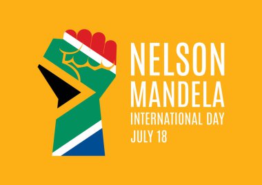 Nelson Mandela International Day vector. Flag of South Africa in the shape of a clenched fist vector. Hand with South African flag icon. Fist raised in protest vector. Nelson Mandela Day, July 18. Important day clipart