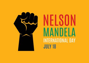 Nelson Mandela International Day vector. South Africa colors. Black raised hand with clenched fist vector. Hand with South African colors. Fist raised in protest vector. Nelson Mandela Day, July 18. Important day clipart