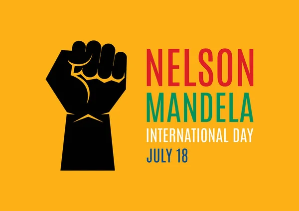 Nelson Mandela International Day Vector Colores Sudáfrica Mano Negra Levantada — Vector de stock