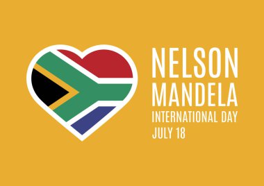 Nelson Mandela Uluslararası Günü vektörü. Güney Afrika bayrağı kalp şeklinde. Nelson Mandela Günü, 18 Temmuz. Önemli bir gün.